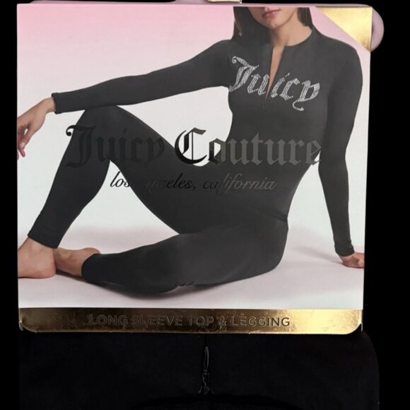 Juicy Couture Black Quarter Zip Long Sleeve Top & Legging Set - Picture 1 of 2